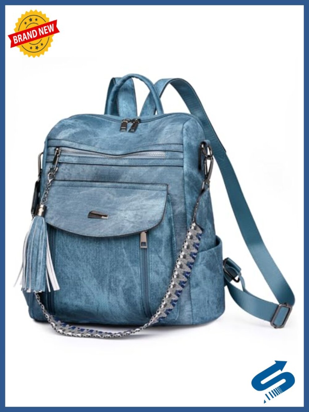 Faux Leather Convertible Backpack Purse for Women with Tassel, Fits 14 inch